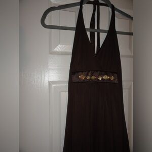 Elegant Brown Halter Dress